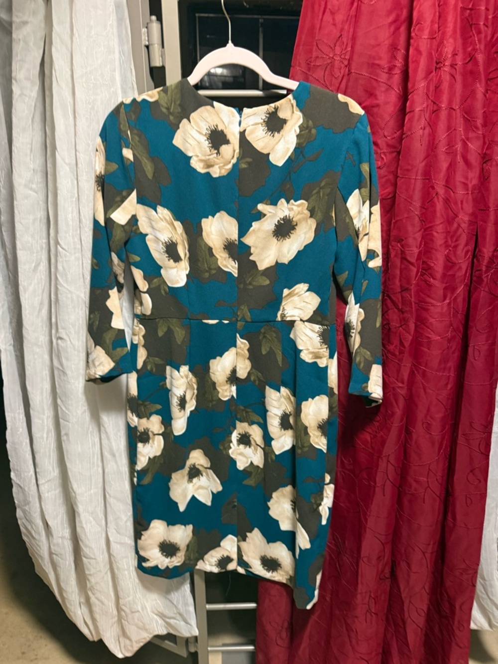Banana Republic Teal Green Floral Midi Sheath Dress - Picture 3 of 6